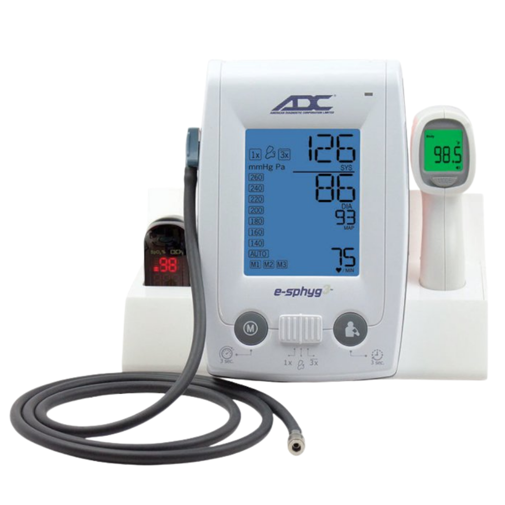 ADC e-sphyg Premium Desk Caddy TS2 shown with oximeter and thermometer