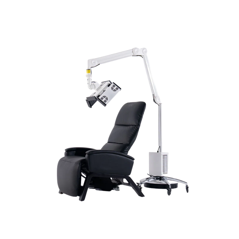 Body Balance System Apollo GLOW red light therapy system on a white background with a chair.