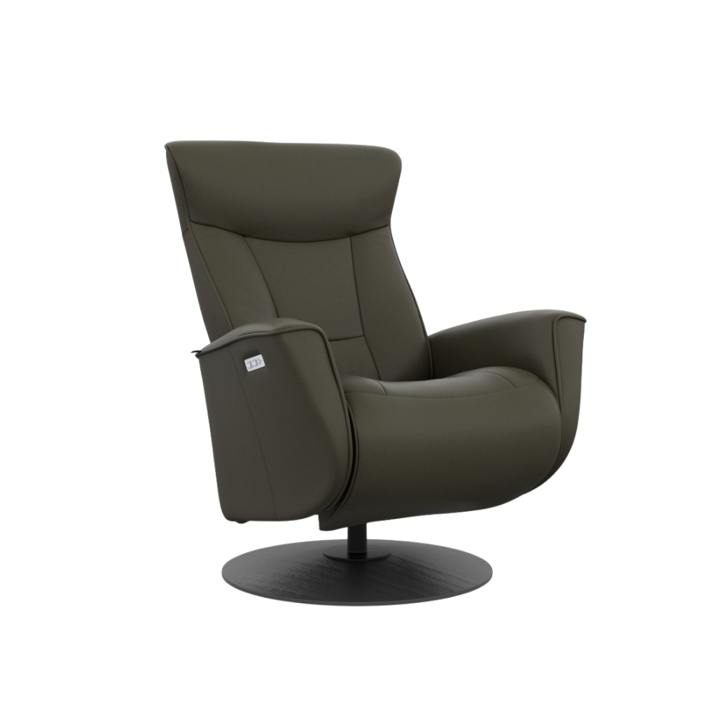 Astrid IV Therapy Chair with Martini Olive upholstery features a dual-motor ergonomic system with independent footrest and backrest controls