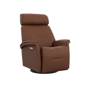 Aurora IV Therapy Chair with Whiskey upholstery features a three-motor ergonomic support system with independent reclining, power lumbar, and power head/neck adjustments