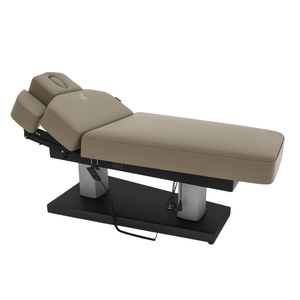 Bellezi Velvet Evo Pro medical wellness table with taupe color upholstery on a white background