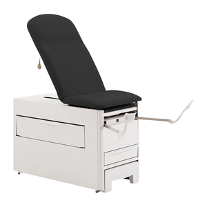 Brewer Access Exam Table 1000A with Black Satin Upholstery shown with stir-ups