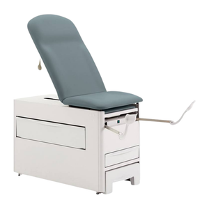 Brewer Access Exam Table 1000A with Blue Fog Upholstery shown with stir-ups