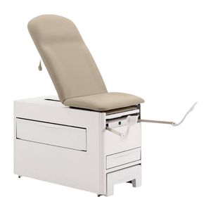 Brewer Access Exam Table 1000A with Clamshell Upholstery shown with stir-ups