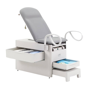 Brewer Access Exam Table 1000A shown with open side and front storage drawers, patient assist handles and step