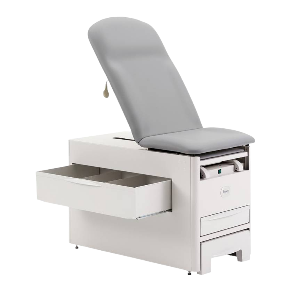 Brewer Access Exam Table 1000A shown with open side storage drawer