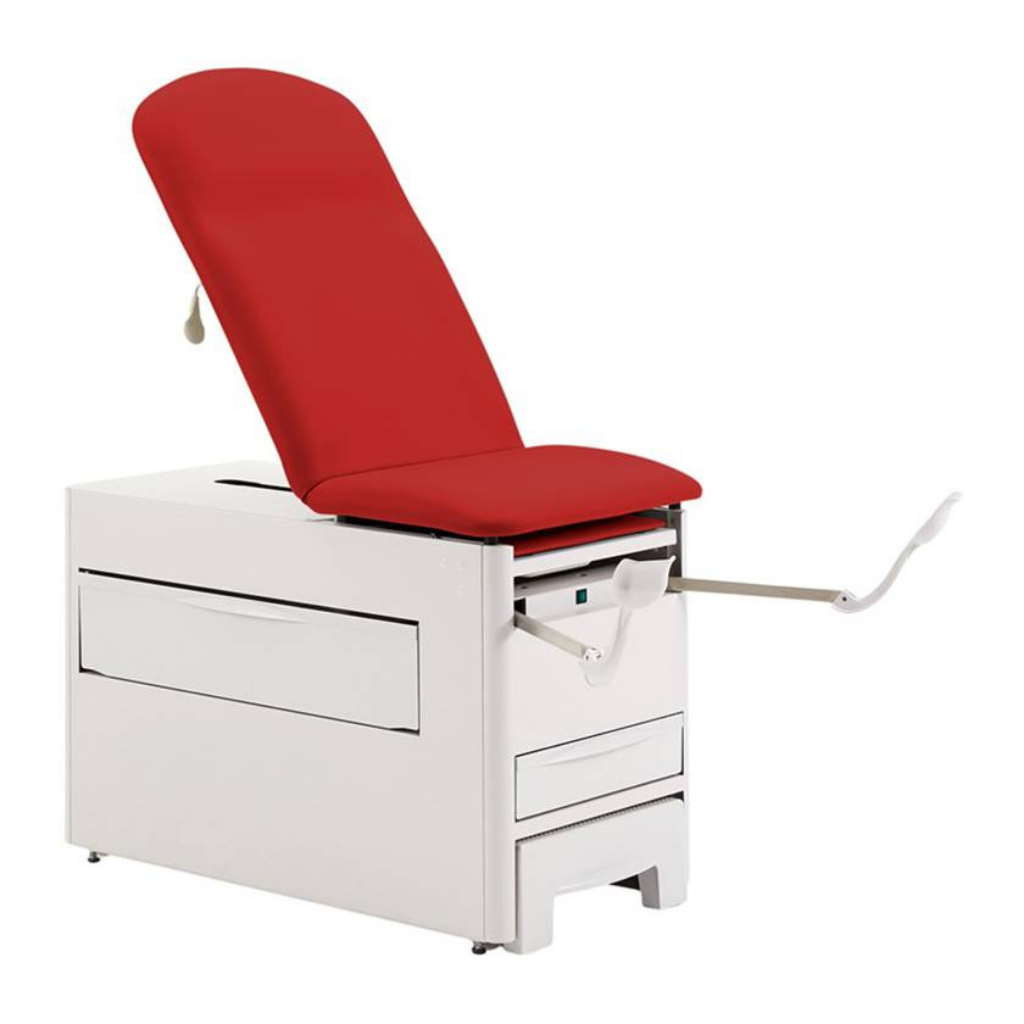 Brewer Access Exam Table 1000A with Tapestry Red Upholstery shown with stir-ups