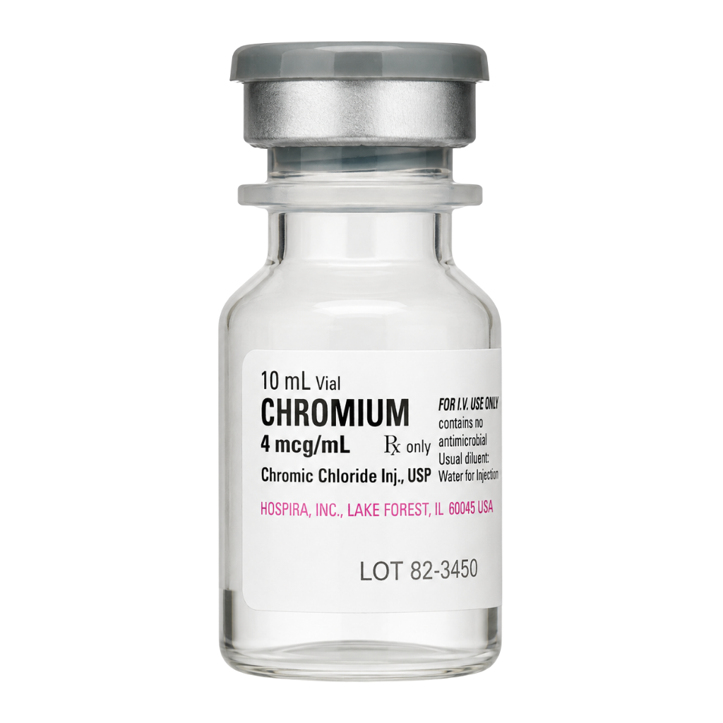 Chromium (Chromic Chloride Injection, USP) is a sterile, prescription-only trace element injection supplied in a 10 mL single-dose vial. NDC 00409-4093-01