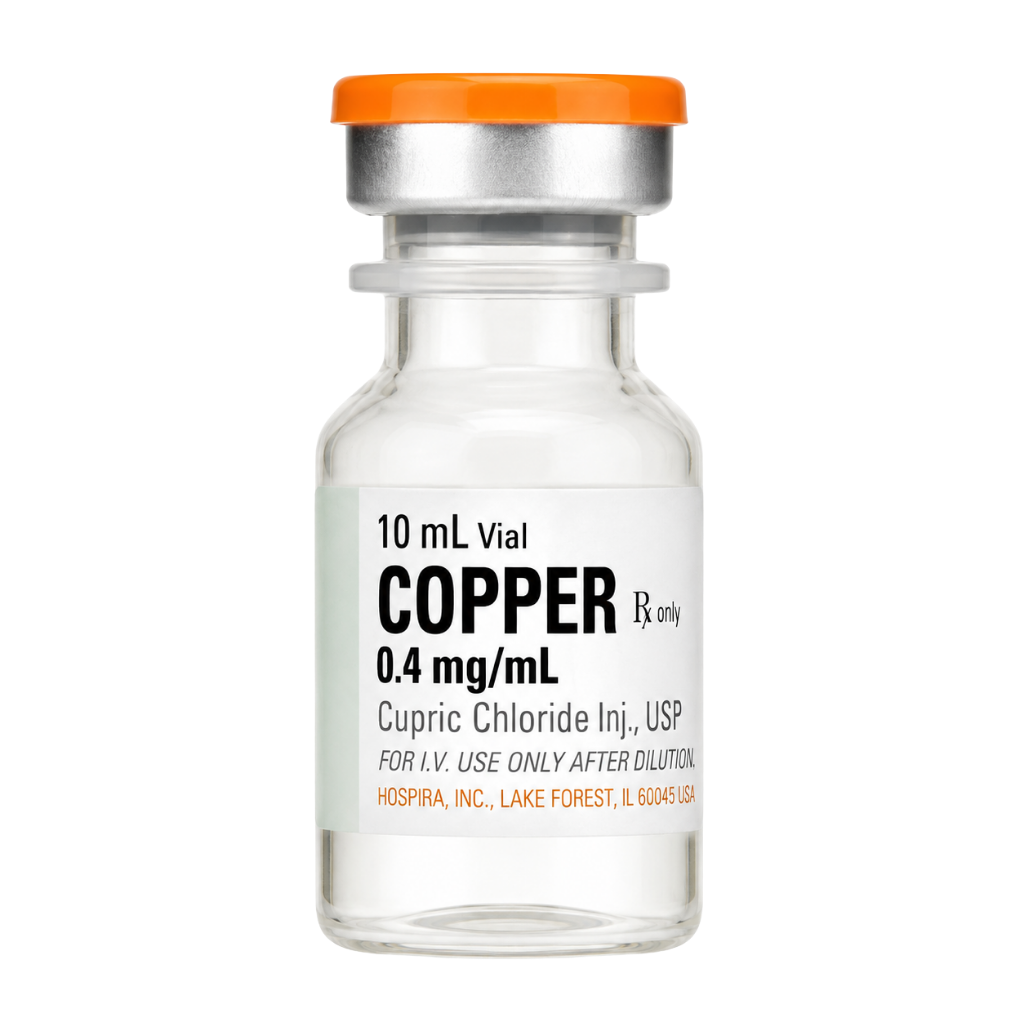Copper (Cupric Chloride Injection, USP) is a sterile, prescription-only trace element injection supplied in a 10 mL single-dose vial. NDC 00409-4092-01