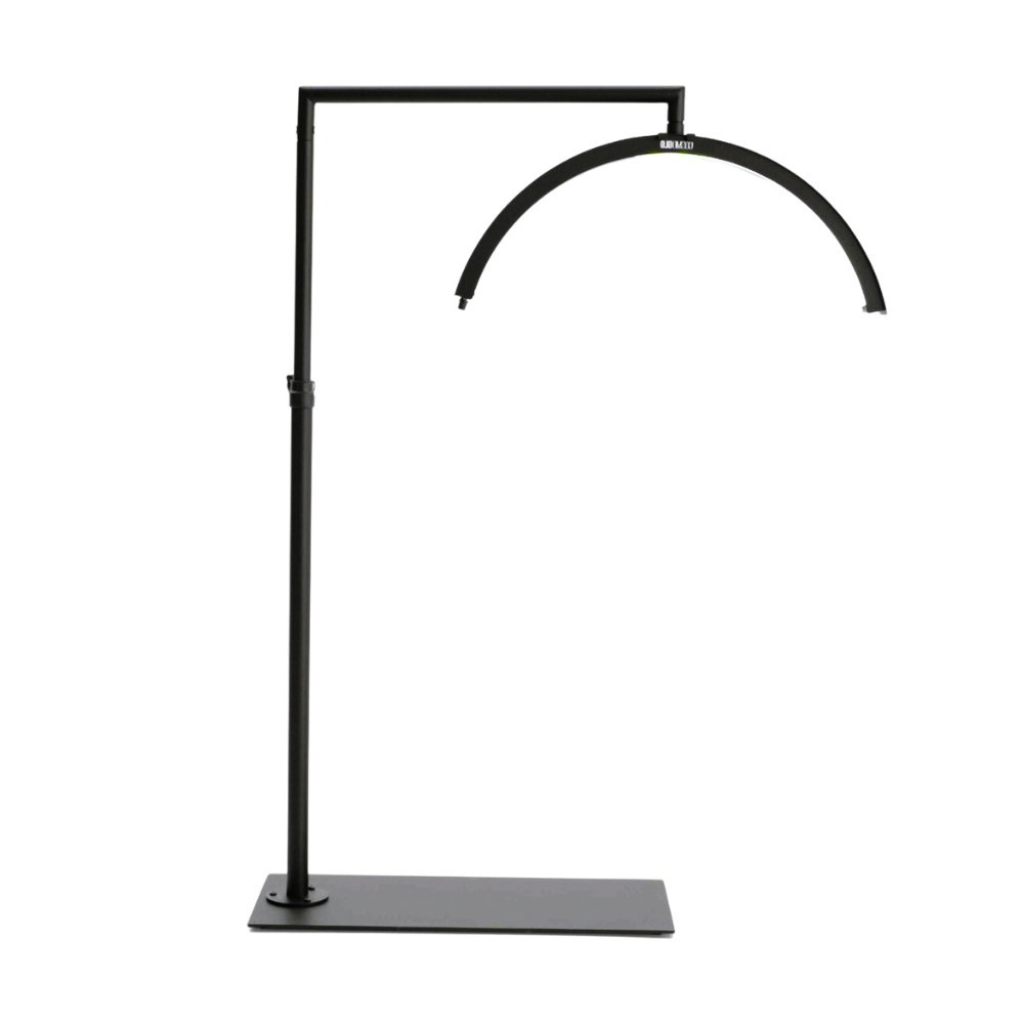CosmoGlo LED original light black with adjustable arm and phone clip, professional illumination tool for med spa injectors and dermatology treatment procedures.