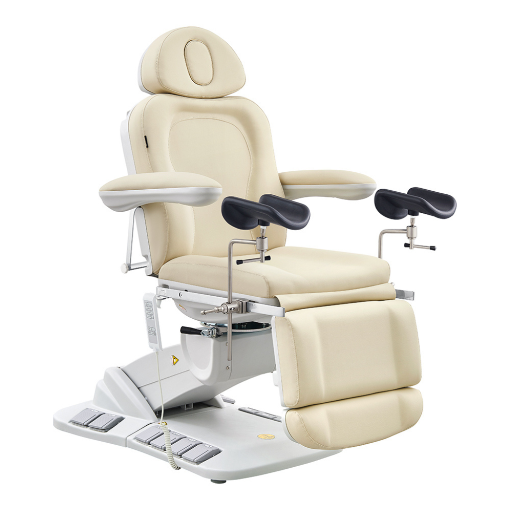 Dream In Reality Fiona Exam Table With Stirrups (8246EBYH-stirrups): Beige, Side View