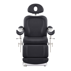 Dream In Reality Fiona Exam Table With Stirrups (8246EBYH-stirrups): Black, Front View