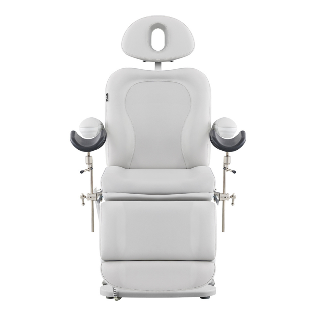 Dream In Reality Fiona Exam Table With Stirrups (8246EBYH-stirrups): Gray, Front View