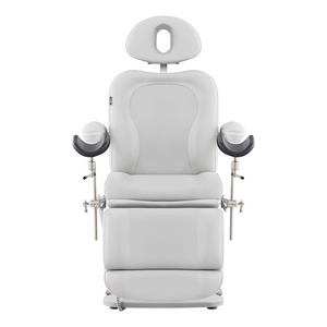 Dream In Reality Fiona Exam Table With Stirrups (8246EBYH-stirrups): Gray, Front View