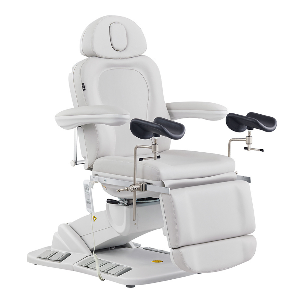 Dream In Reality Fiona Exam Table With Stirrups (8246EBYH-stirrups): Gray, Side View