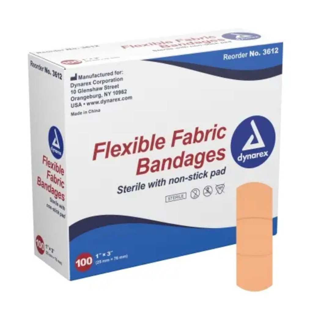 Dynarex- Adhesive Flexible Fabric Bandages  	1" x 3"- Sterile (3612)