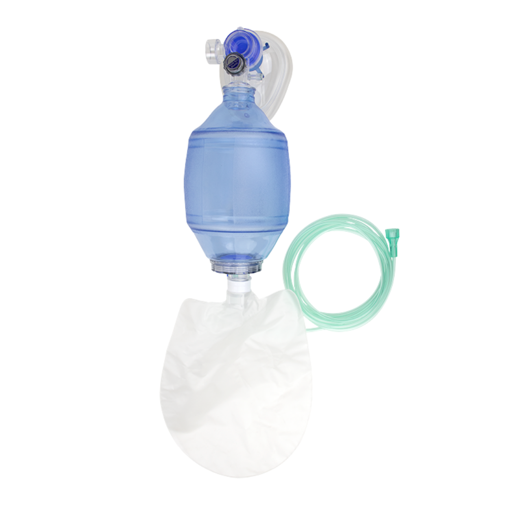 Illustration of the pre-assembled Dynarex Resp-O2 Manual Pulmonary Resuscitator