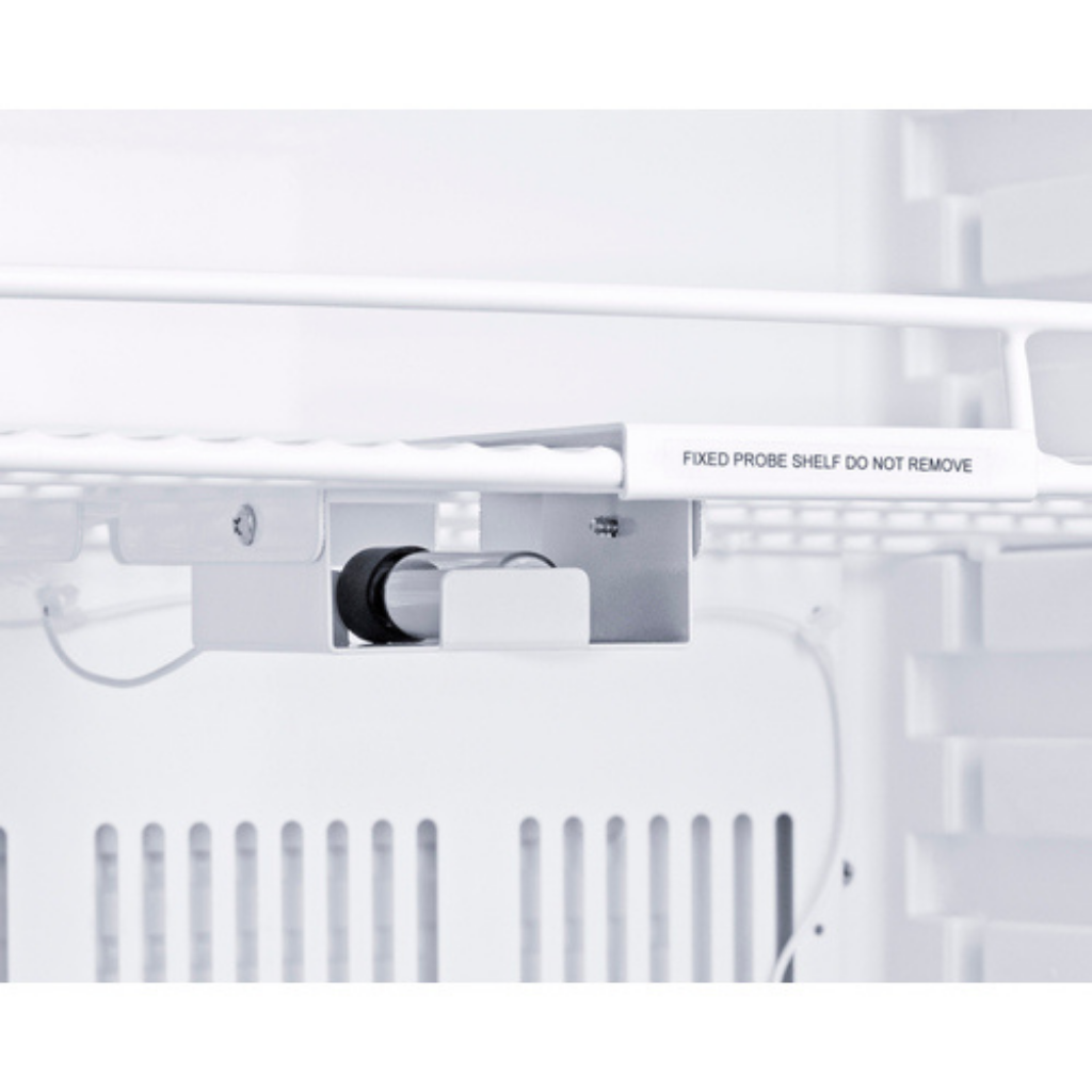 EQTemp 24" Wide Medical Refrigerator (ACR1011W) showing the probe holder