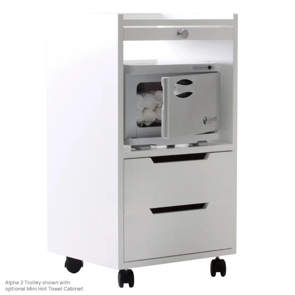 Earthlite Alpha2 Trolley White with Cabinet open