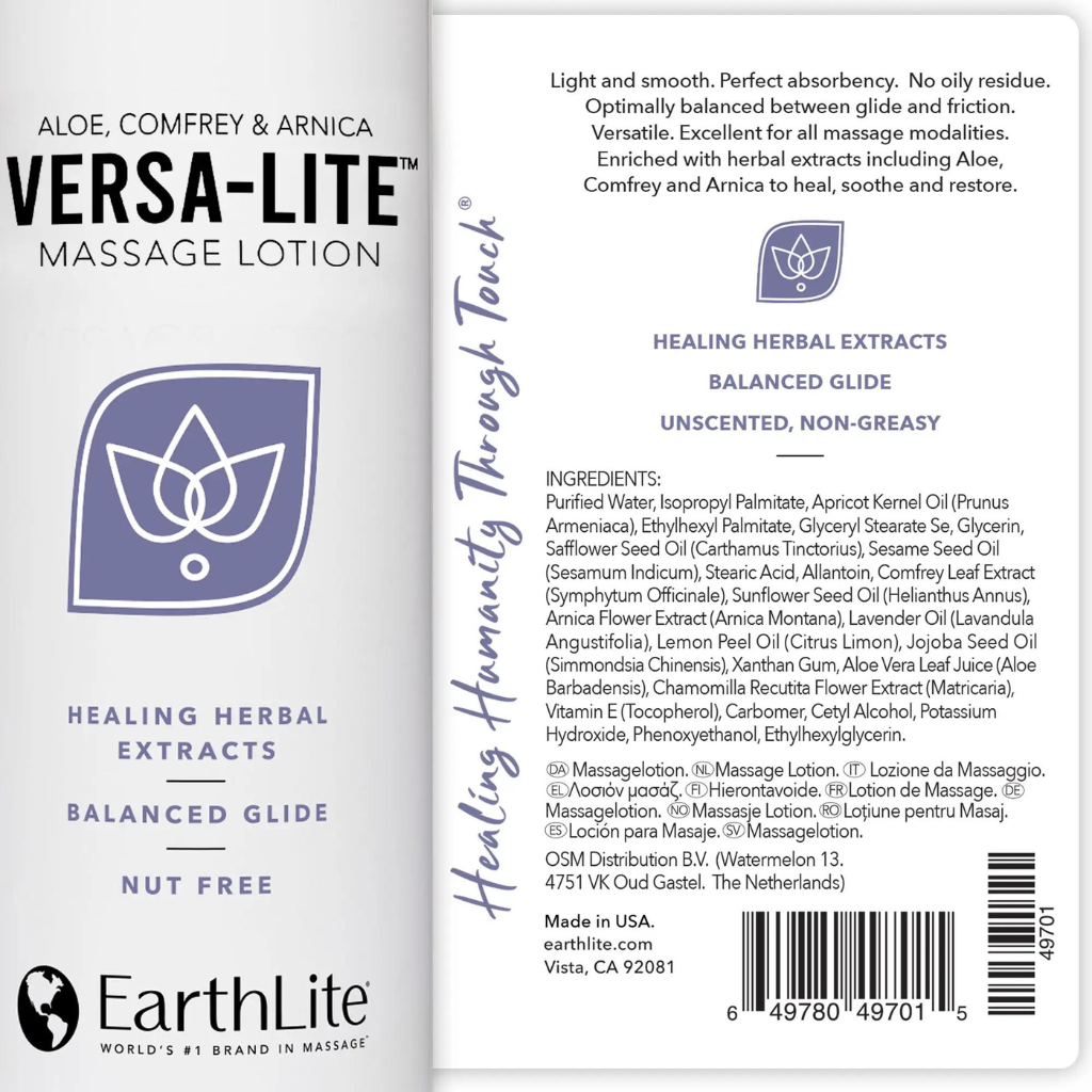 Earthlite Versa-Lite Massage Lotion 8oz Bottle Label