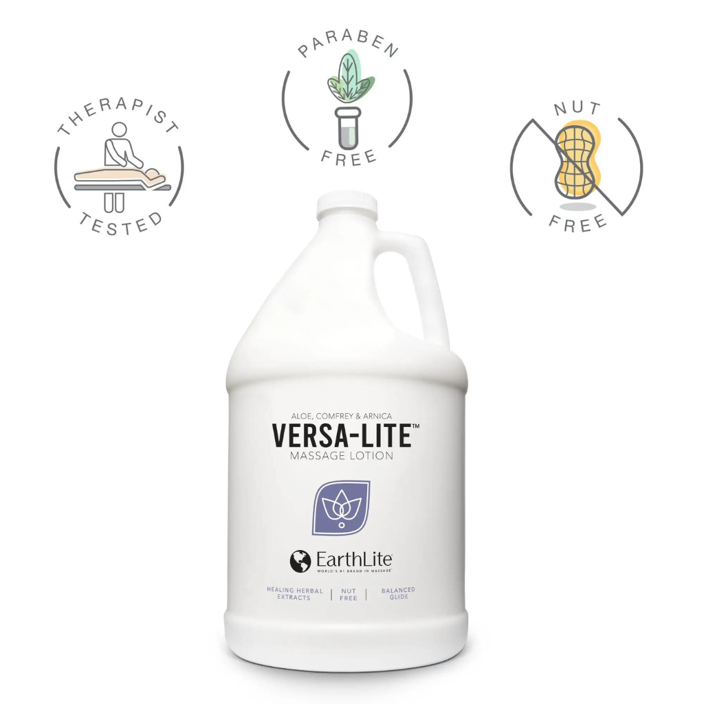 Earthlite Versa-Lite Massage Lotion Gallon with icons