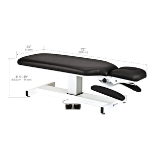 Earthlite Apex treatment bench dimensions diagram showing length, width, and height measurements for medical wellness and med spa practices.