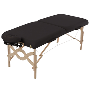 Earthlite Avalon XD Massage Flat Table with black upholstery for wellness practices.