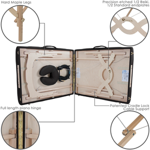 Earthlite Avalon XD Massage Flat Table Package with hard maple legs, full length piano hinge, patented cradle lock, cable support and precision etched endplates.