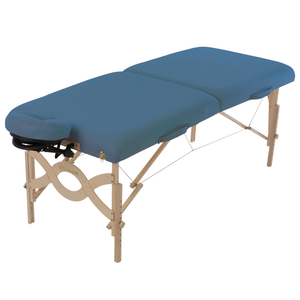 Earthlite Avalon XD Massage Flat Table with Mystic Blue upholstery for wellness practices.