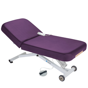 Earthlite Ellora Electric Tilt Massage Table Amethyst with cushioned top and electric tilt and lift base, designed for adjustable comfort in professional Med Spa and wellness practices.
