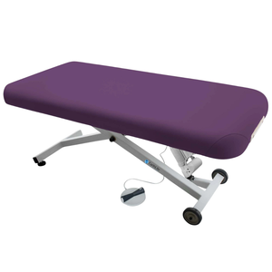 Earthlite Ellora Flat Electric Lift Massage Table with Amethyst upholstery and flat top design for med spa and medical wellness practices.