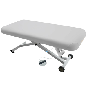 Earthlite Ellora Flat Electric Lift Massage Table with Sterling upholstery and flat top design for med spa and medical wellness practices.