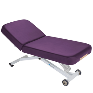 Earthlite Ellora Manual Tilt Electric Lift Table Amethyst with cushioned top and adjustable base, showing manual tilt control and electric height lift, designed for professional Med Spa and wellness practices.