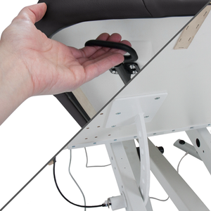 Earthlite Ellora Manual Tilt Electric Lift Table illustrating the manual tilt feature.
