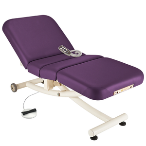 Earthlite Ellora Vista Electric Salon Massage Table Amethyst with cushioned flat top and electric lift base, designed for adjustable height and comfort in professional Med Spa and wellness practices.