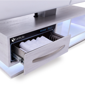 The Earthlite Everest Eclipse 2.0 Flat Top Lift Table optional Warming Drawer.