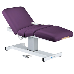 Earthlite Everest Electric Salon Pedestal Electric Lift Table Amethyst with cushioned flat top and single-column base, featuring adjustable electric functions for professional Med Spa and wellness practices.