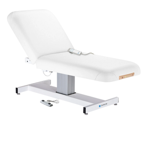 Earthlite Everest Electric Tilt Pedestal Electric Lift Table Pure White with cushioned top, adjustable electric tilt feature, and single-column lift base, designed for professional Med Spa and wellness practices.