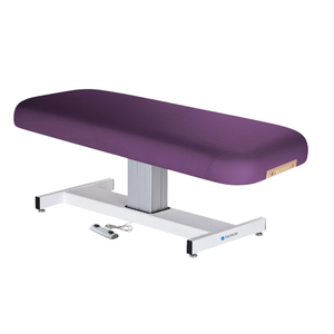 Earthlite Everest Flat Pedestal Electric Lift Table Amethyst with wide cushioned top, pneumatic tilt control, and stable base, designed for professional Med Spa and wellness practices.