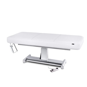 Earthlite Everest LX Flat Top Electric Lift Table with Pure White replaceable mattress and sturdy metal base, designed for Med Spa and IV hydration practices.