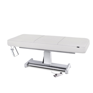 Earthlite Everest LX Flat Top Electric Lift Table with White replaceable mattress and sturdy metal base, designed for Med Spa and IV hydration practices.