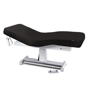 Earthlite Everest LX Salon Top Electric Lift Table with Black replaceable mattress and sturdy metal base, designed for Med Spa and IV hydration practices.