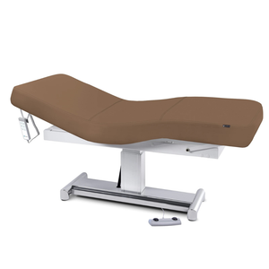 Earthlite Everest LX Salon Top Electric Lift Table with Latte replaceable mattress and sturdy metal base, designed for Med Spa and IV hydration practices.