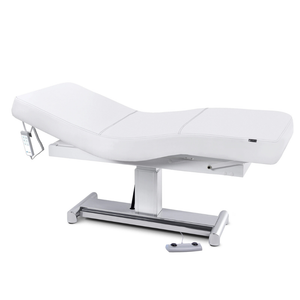 Earthlite Everest LX Salon Top Electric Lift Table with Pure White replaceable mattress and sturdy metal base, designed for Med Spa and IV hydration practices.