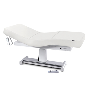 Earthlite Everest LX Salon Top Electric Lift Table with White replaceable mattress and sturdy metal base, designed for Med Spa and IV hydration practices.