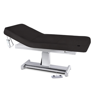 Earthlite Everest LX Tilt Top Electric Lift Table with Black replaceable mattress and sturdy metal base, designed for Med Spa and IV hydration practices.