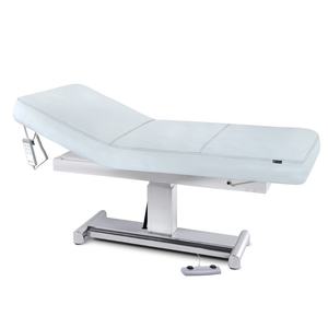 Earthlite Everest LX Tilt Top Electric Lift Table with Sterling replaceable mattress and sturdy metal base, designed for Med Spa and IV hydration practices.