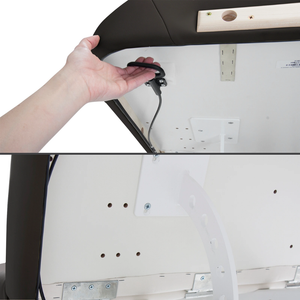 Earthlite Everest Manual Tilt Pedestal Electric Lift Table illustrating the manual tilt feature in practice.