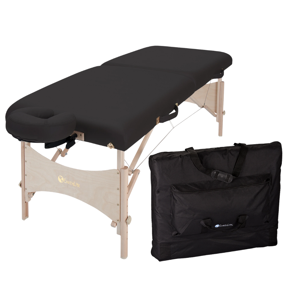 Earthlite Harmony DX Portable Massage Table illustrating the carry case for ease of transport.