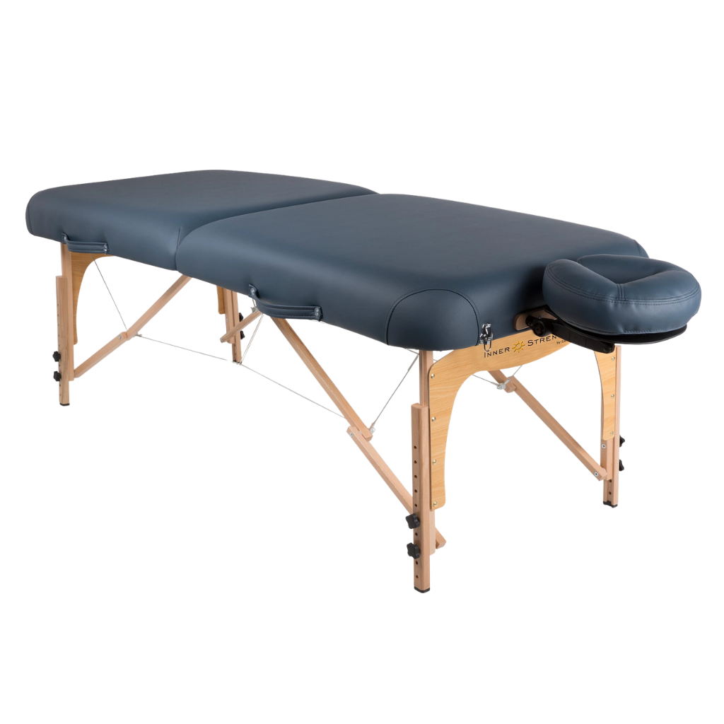 Earthlite Inner Strength E2 Portable Massage Table with Agate upholstery for wellness practices.